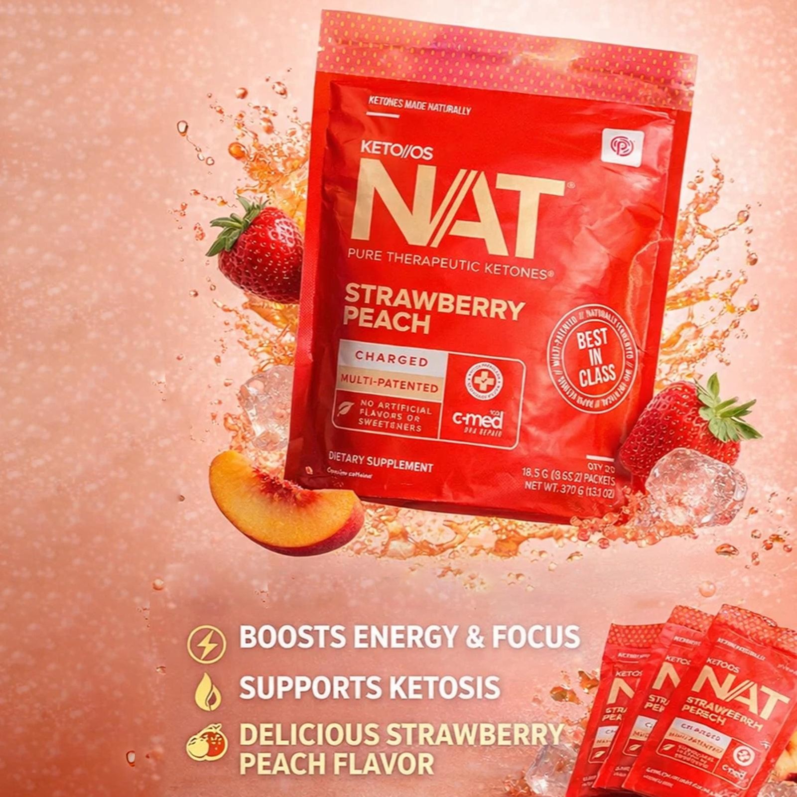 Pruvit Keto OS NAT Strawberry Peach Charged Ketones 20 Packs Free Shipping