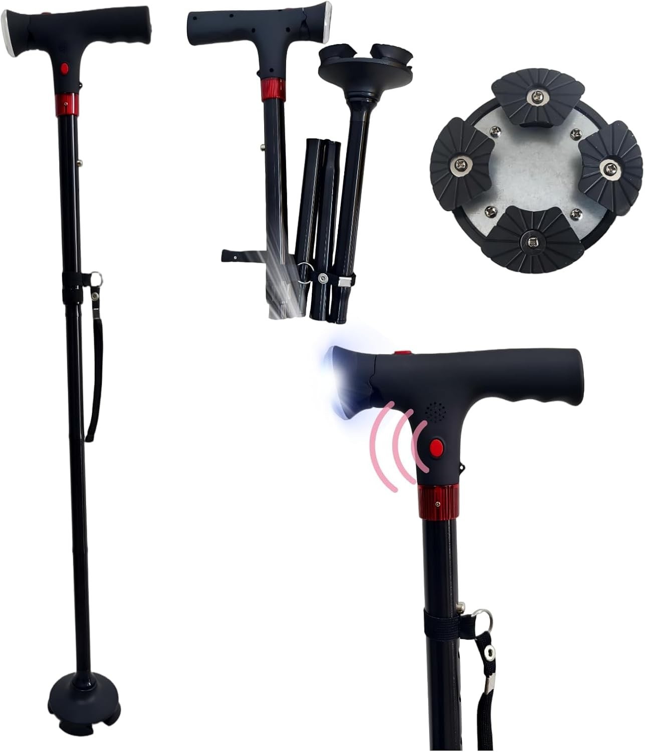 Folding Walking Cane with LED Light Adjustable Walking Stick for Seniors