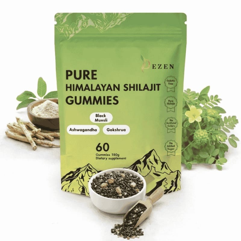 DEZEN Himalayan Shilajit Gummies 3000mg with Ashwagandha 60Pcs Vitality Boost