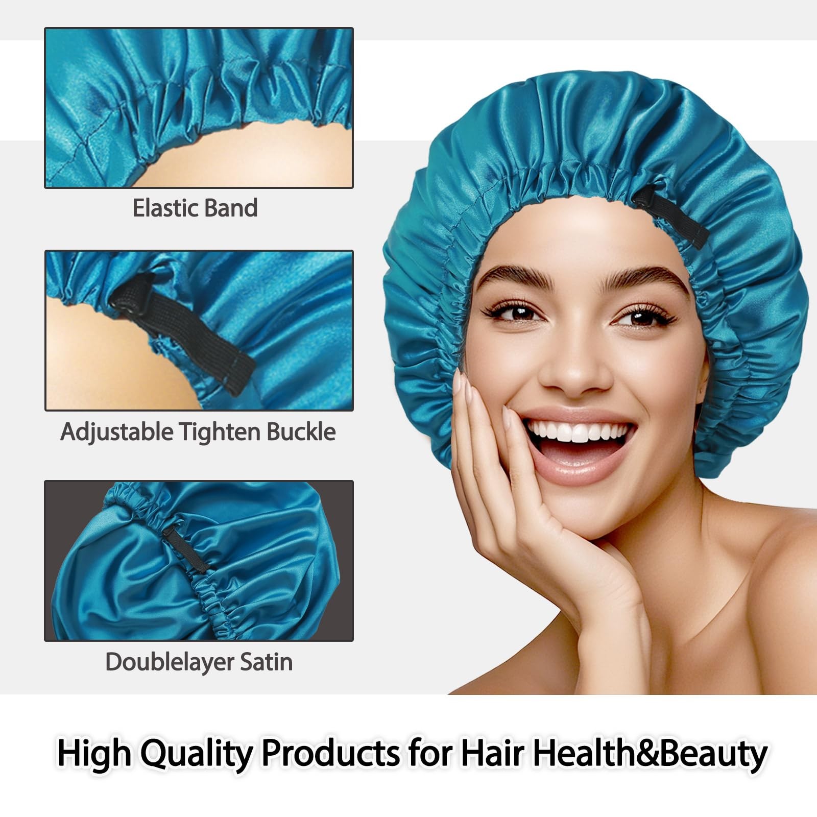 NVNAN Silk Bonnet for Sleeping Women,Adjustable Satin One Size, Blue