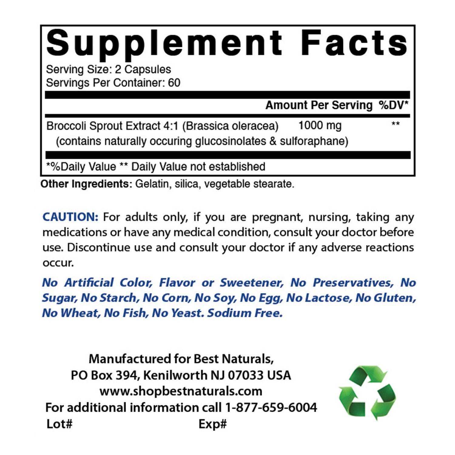 2 Pack Best Naturals Broccoli Sprouts Extract 1000 mg 120 Capsules