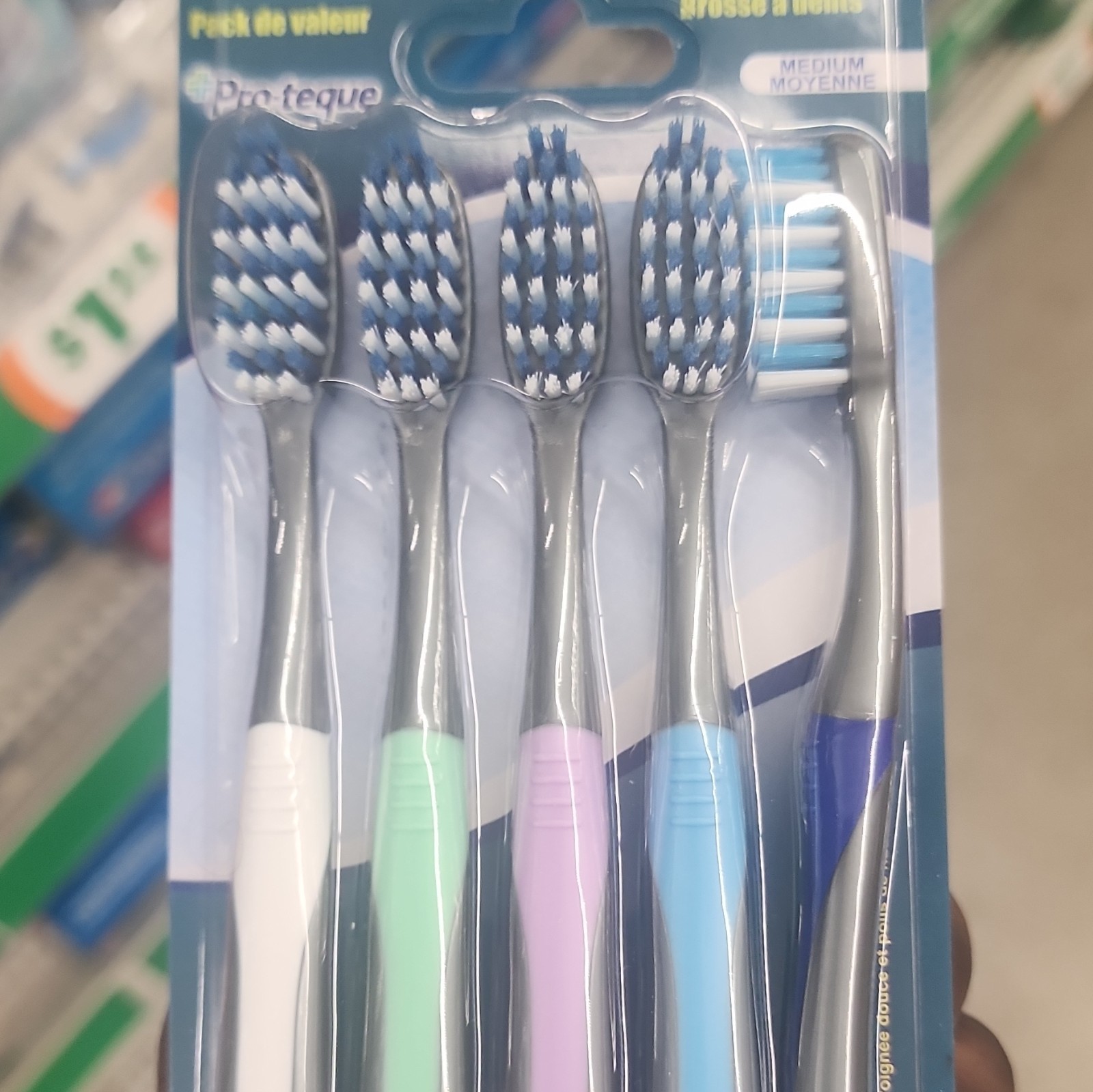 Pro-teque 5-Pack Regular Toothbrushes, Medium Bristles, Multicolor