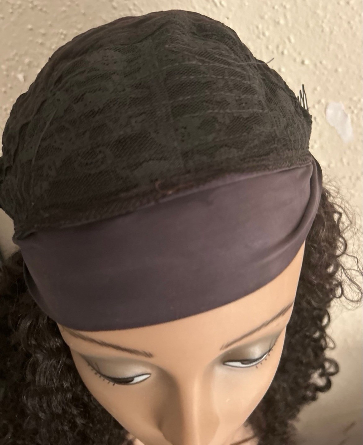 Outre Headband Wig Curly Synthetic Natural Black 28in Capless, Comb, One Size