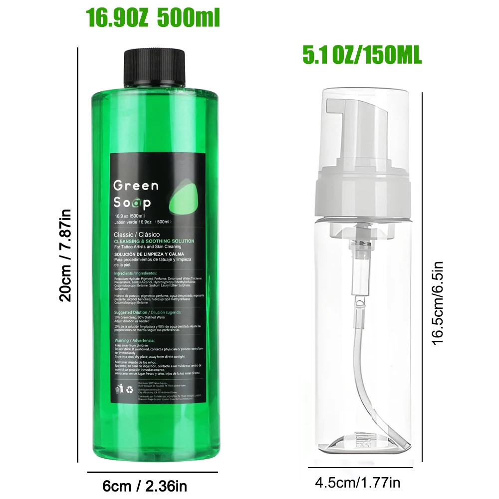 Ultra Concentrated Tattoo Green Soap Cleaning Kit with 150ml Foaming Bottle