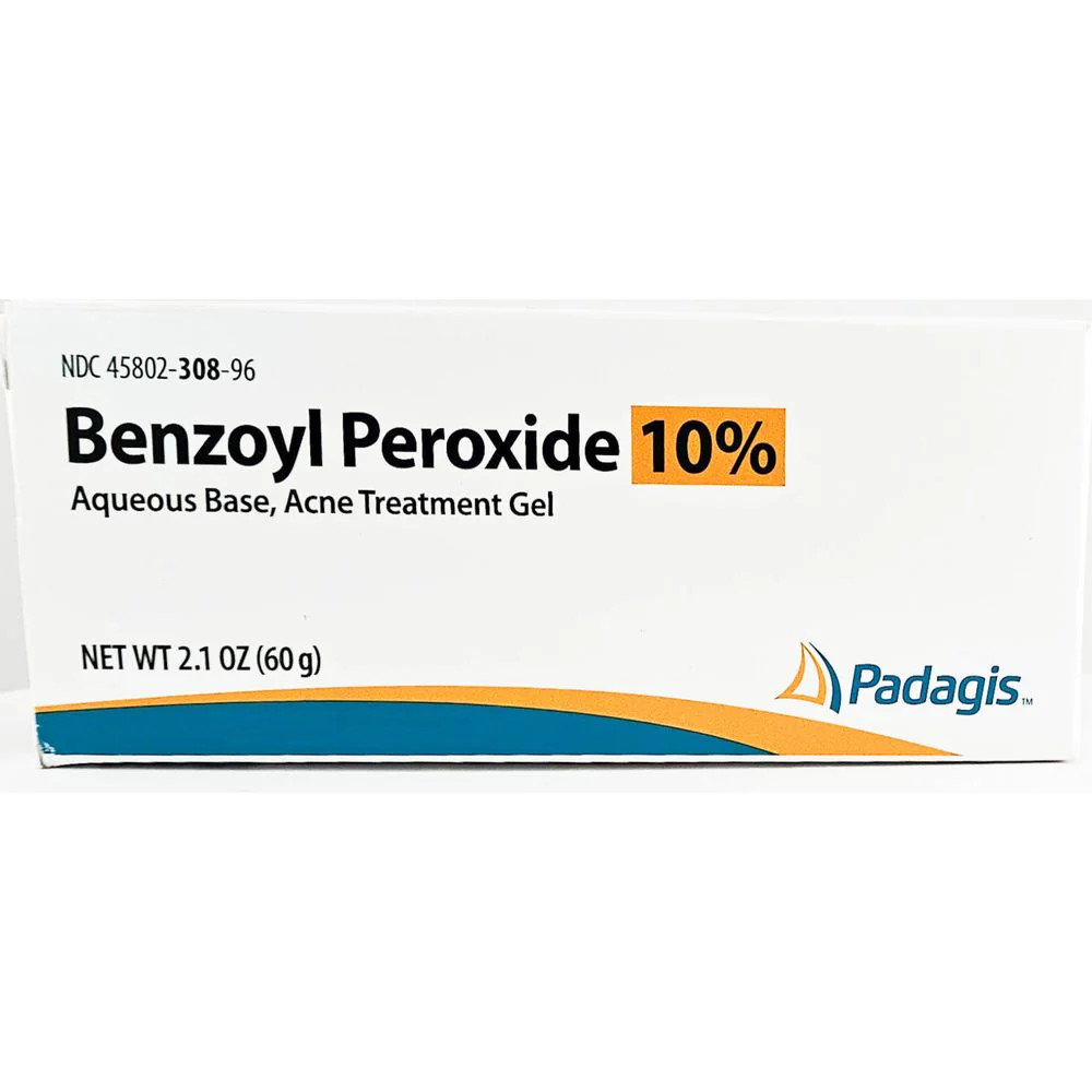 Benzoyl Peroxide 10% Padagis Aqueous Base Treatment For Acne Gel Tube 2.1 Ounce