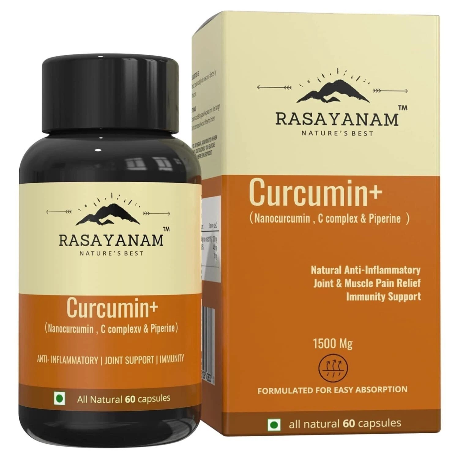 Rasayanam Curcumin+ 1500mg Extra Pure Nano Curcumin capsules with Bioperine 60N