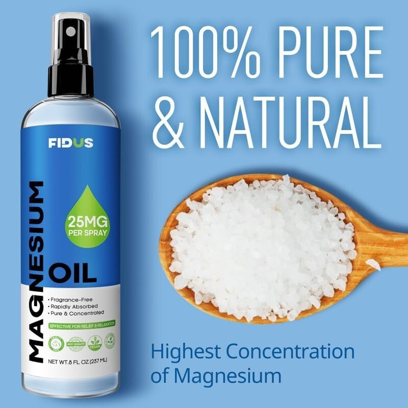100% Pure Magnesium Oil Spray 8 fl oz – Quick Absorbing Muscle & Joint Relief ..