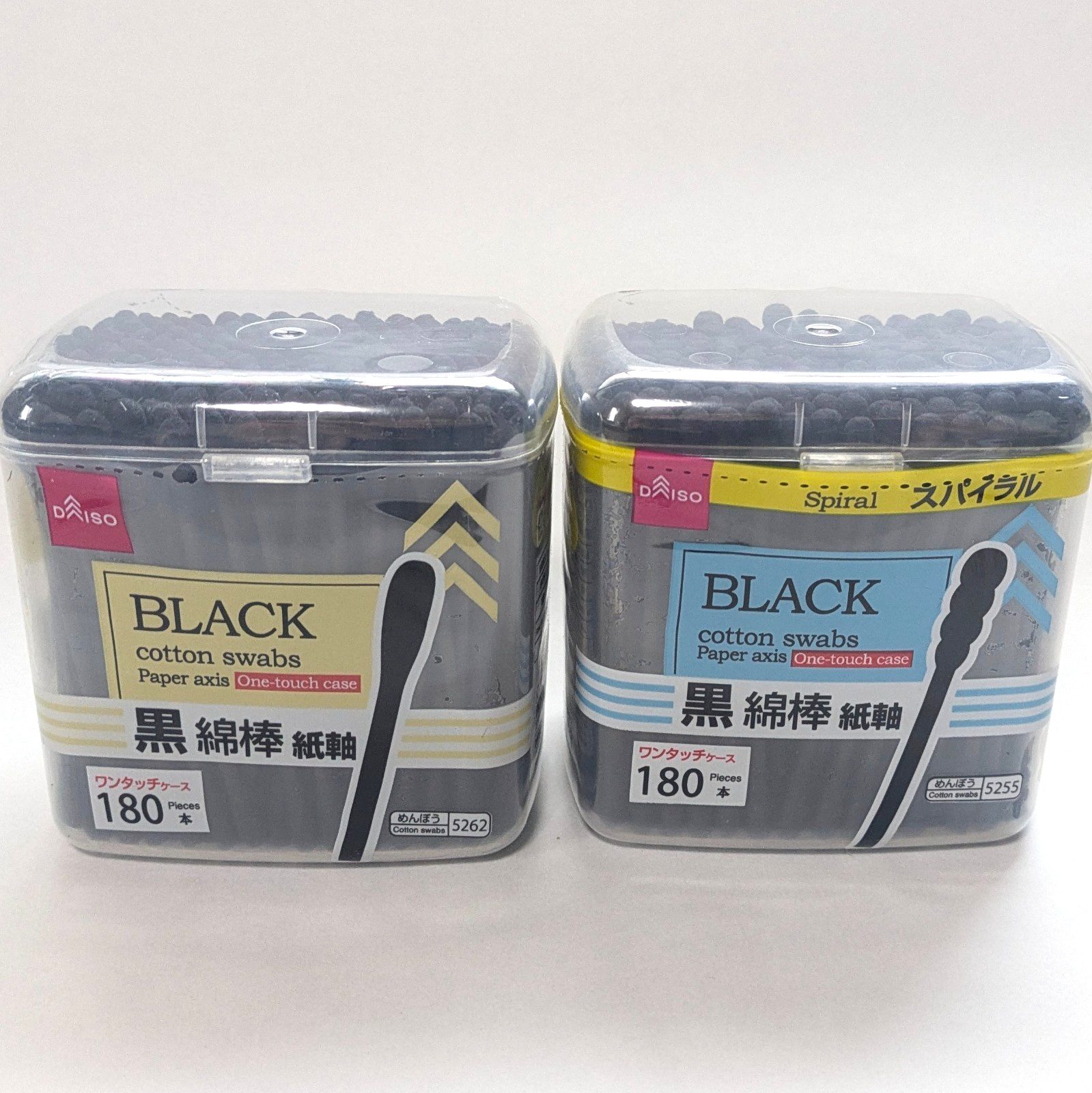 Daiso Japan Black Cotton Swabs Spiral Standard One Touch Case 2 Pack 360pcs New