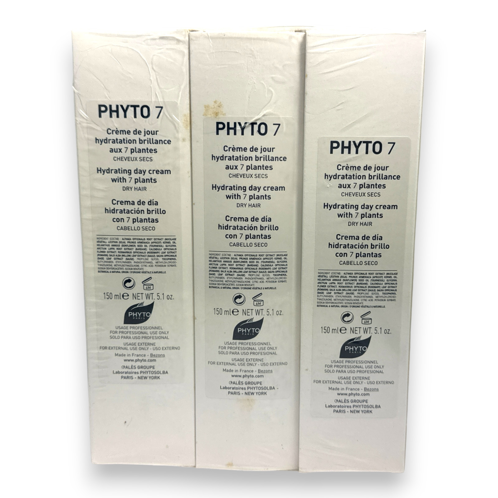 Phyto 7 Hydrating Day Cream with 7 Plants (Dry Hair) 150ml/5.1fl.oz. LOT OF 3