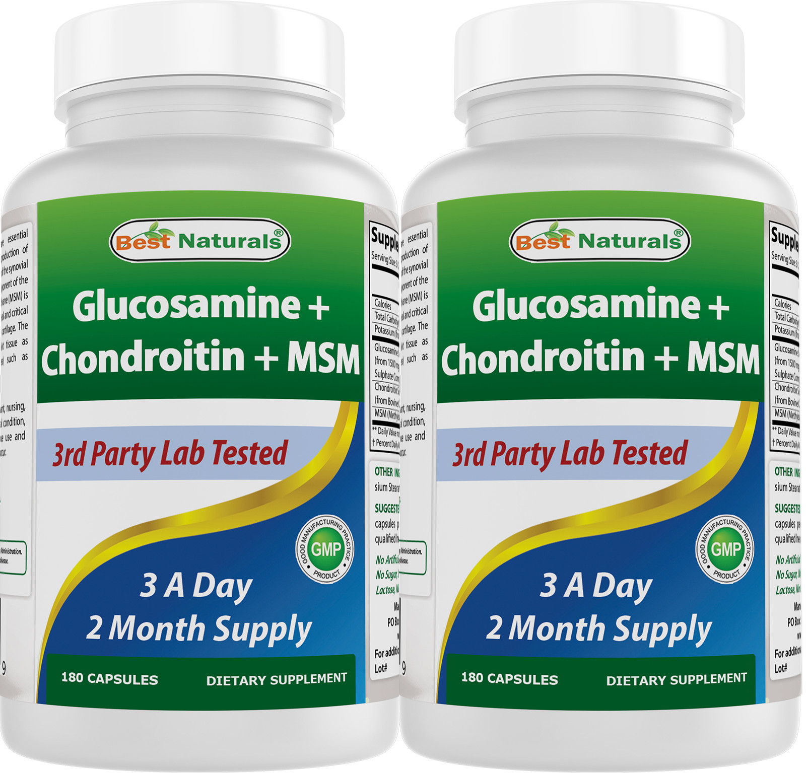 2 Pack Best Naturals Glucosamine Chondroitin MSM 180 Capsules