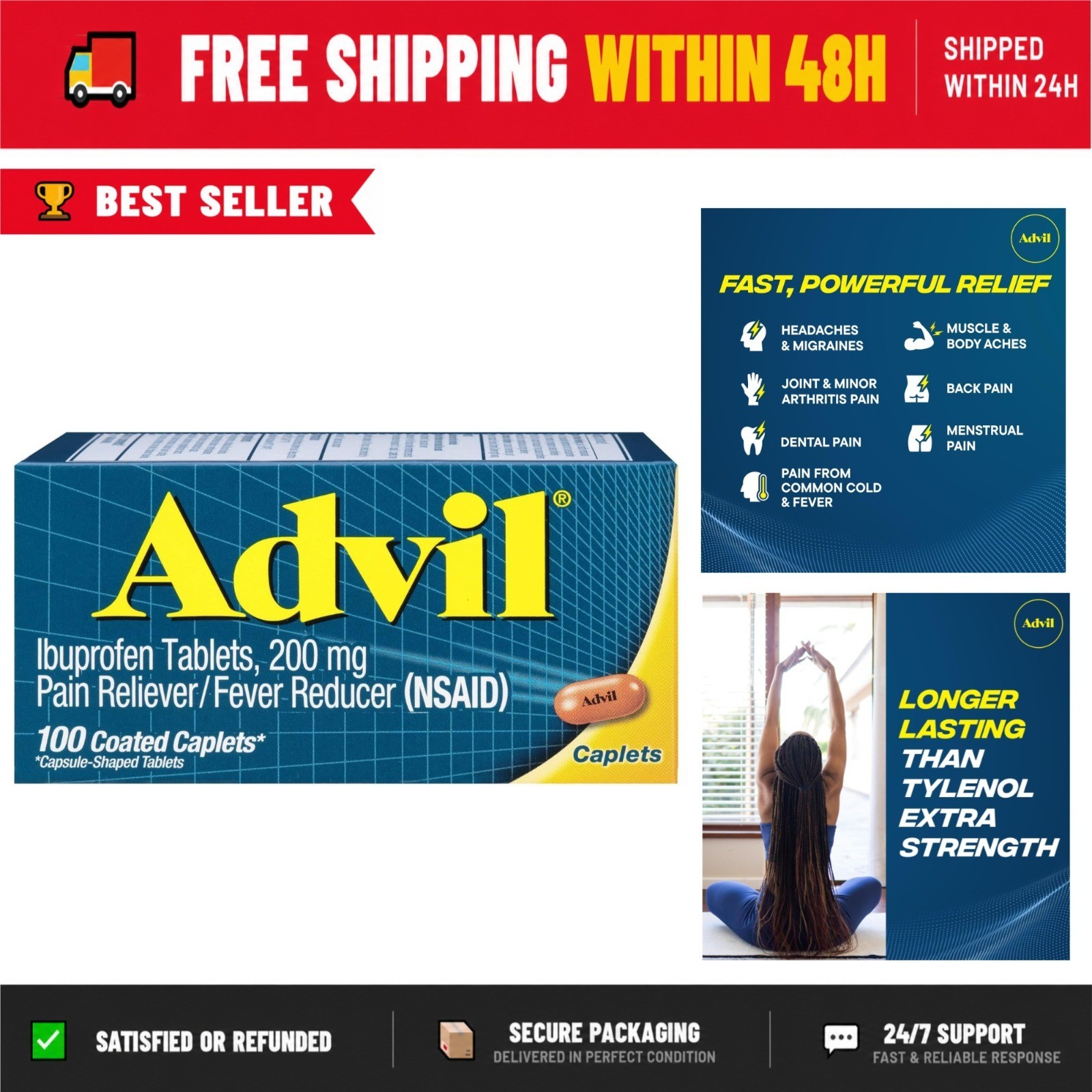 Advil Pain Reliever and Fever Reducer 200mg – 100 Coated Caplets