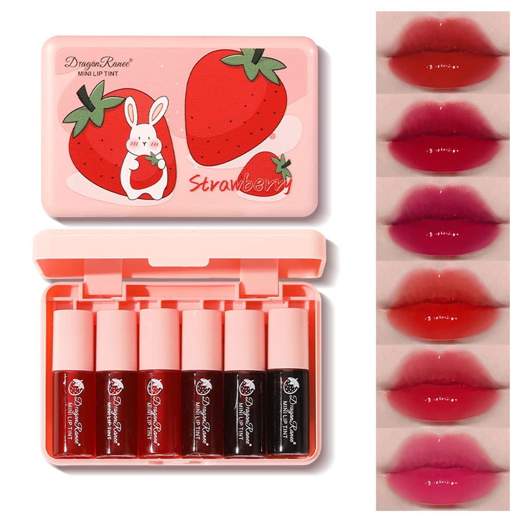 6 Colors Lip Tint Stain Set, Korean Makeup Lip Stain Moisturizing Mini Liquid