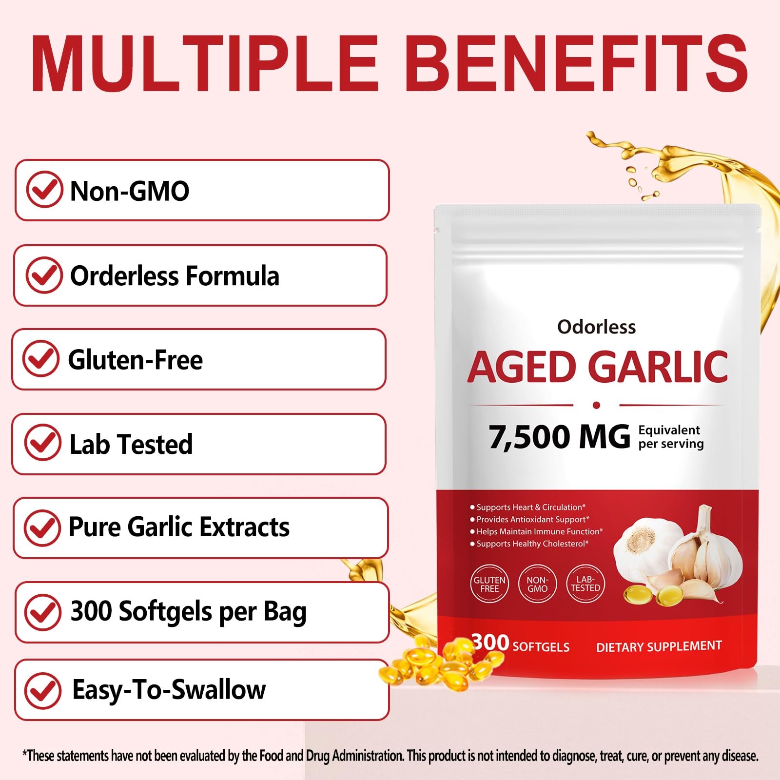 Akeeronn Odorless Aged Garlic Extract Capsules 300 300 Count (Pack of 1)