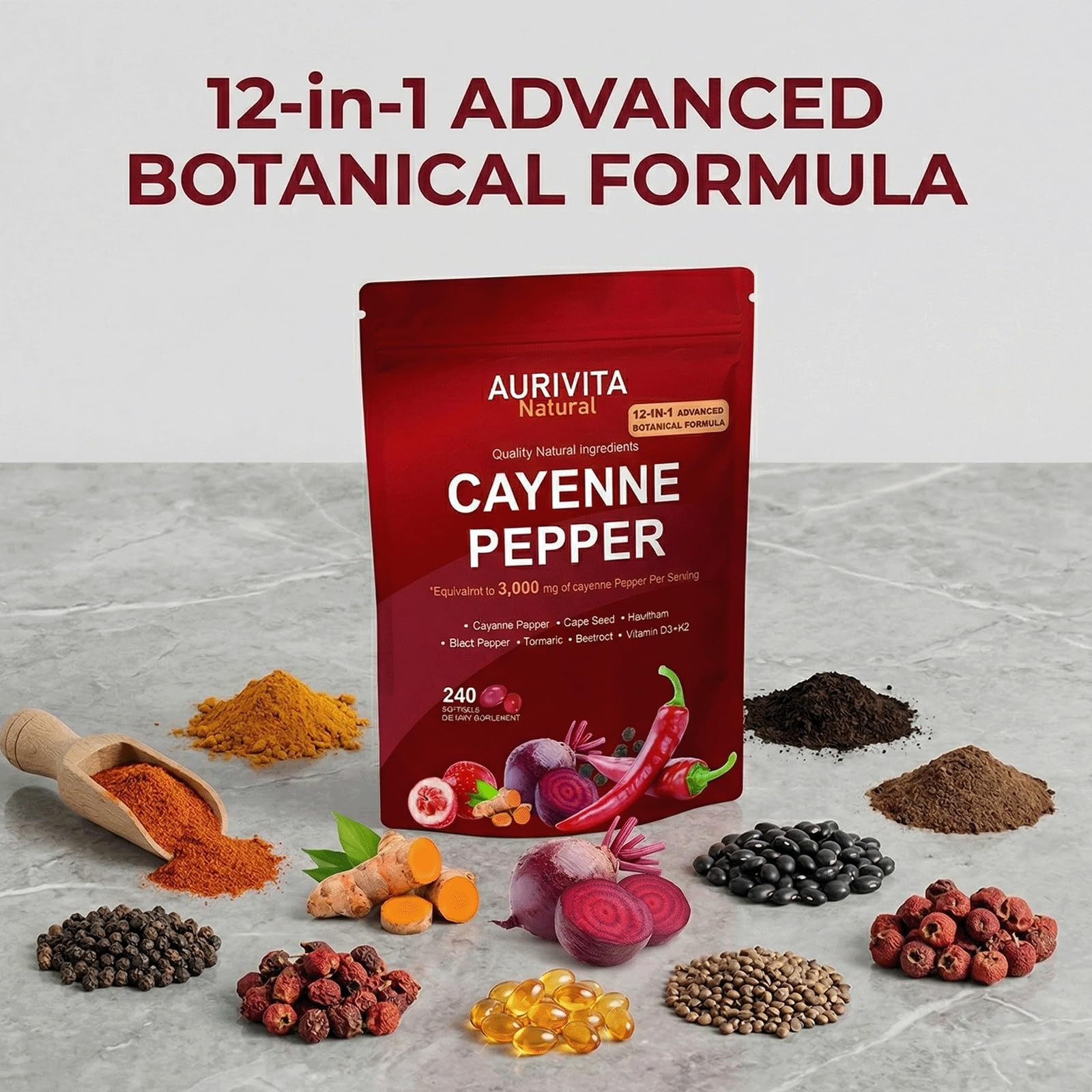 Capsaicin Softgels,auri Cayenne Pepper softgels， with Vitamin E, D3+K2,