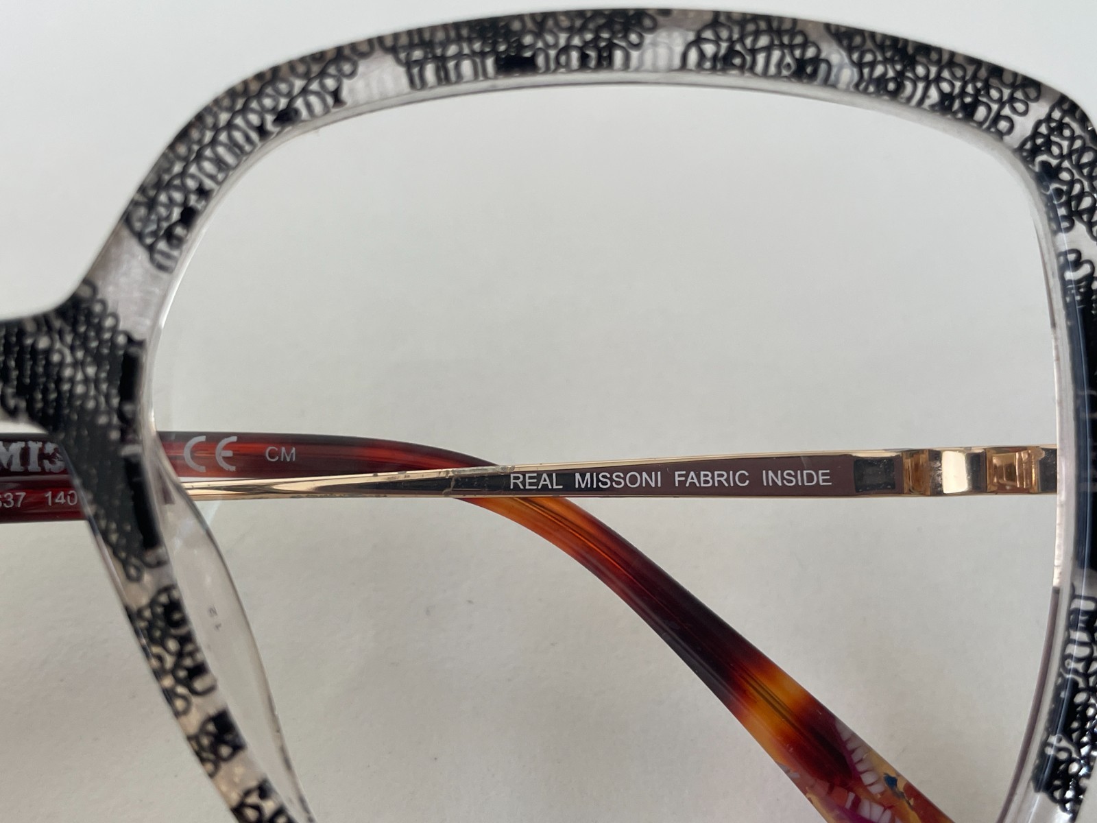 MISSONI MIS 0005 S37 Vintage Eyeglasses Frame Black White Lace Fabric Inside Ita