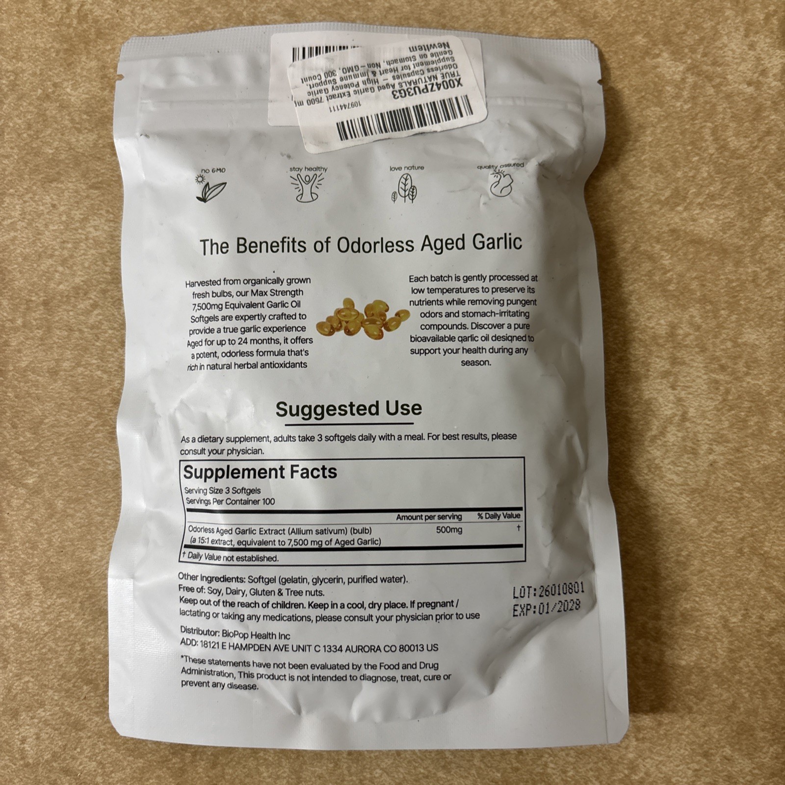 Aged Garlic Extract, 300 Softgels, 7500mg Odorless | Heart & Immune Exp. 01/2028