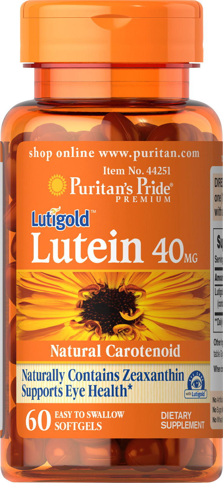 Puritan’s Pride Lutein 40 mg with Zeaxanthin – 60 Softgels
