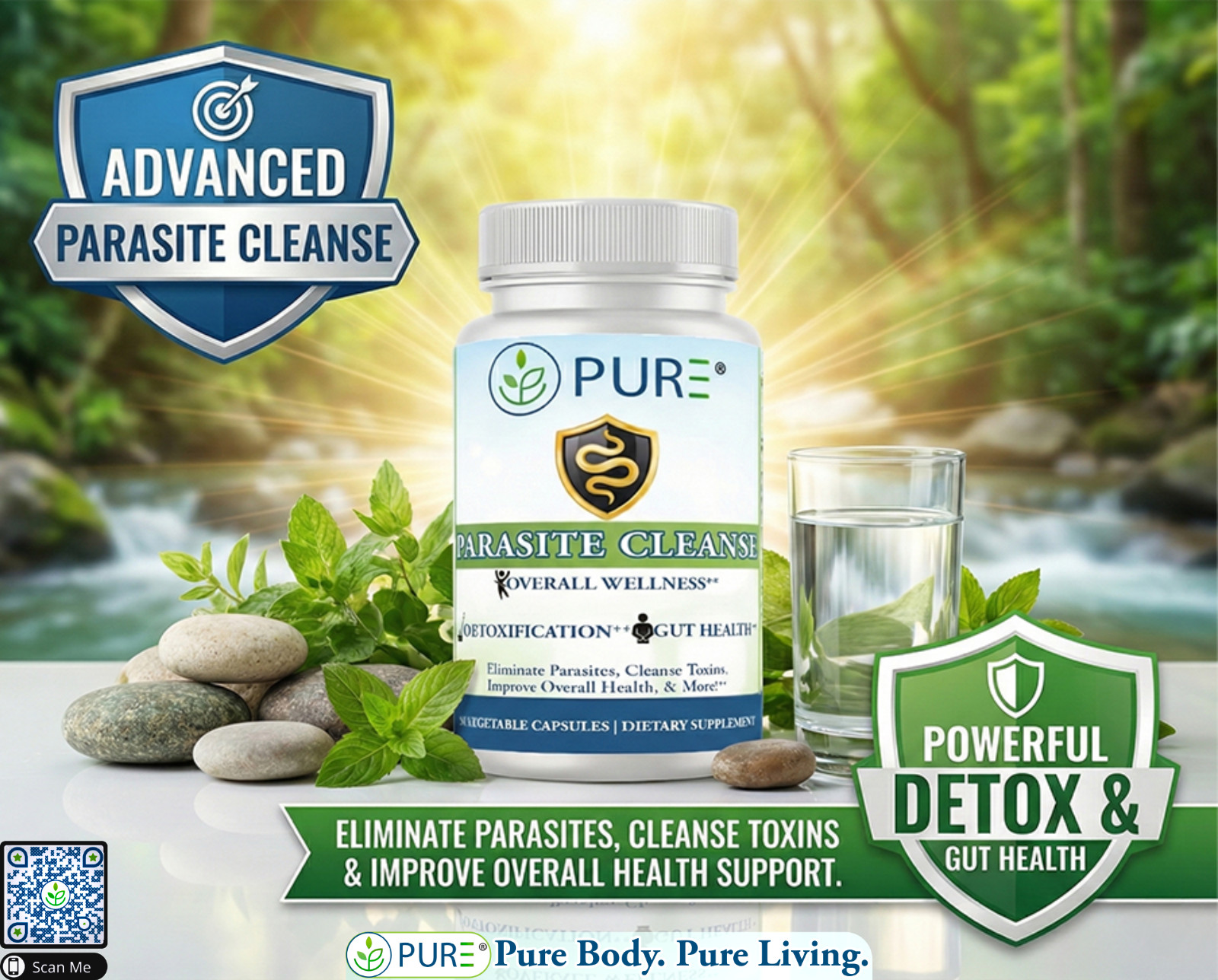 PURE Parasite Cleanse, Detox, Wormwood, Black Walnut, NAC, 90 Caps, USA!