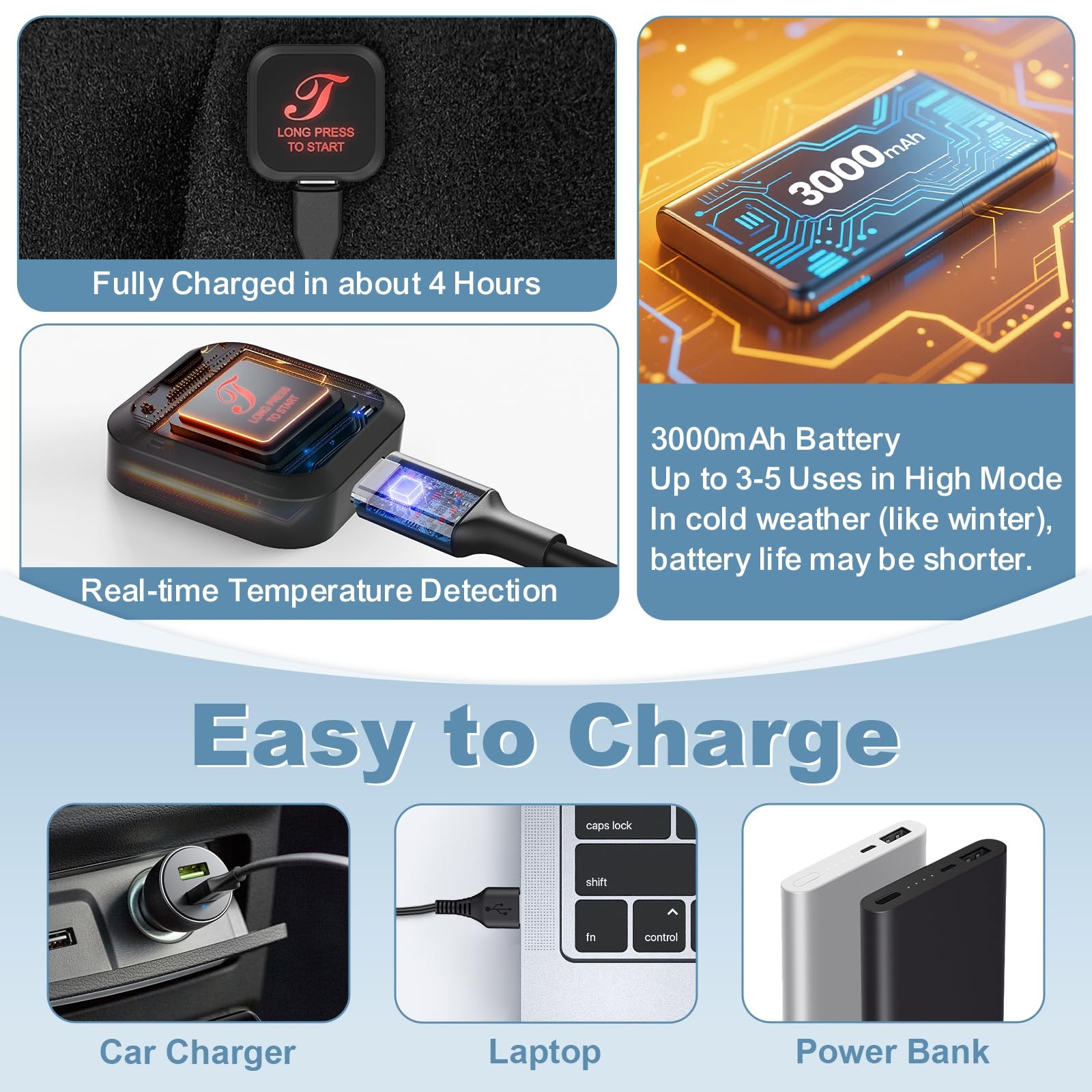 Cordless Heated Knee Brace, 3 Heat Settings, Dual 3000mAh Battery, Black Pair
