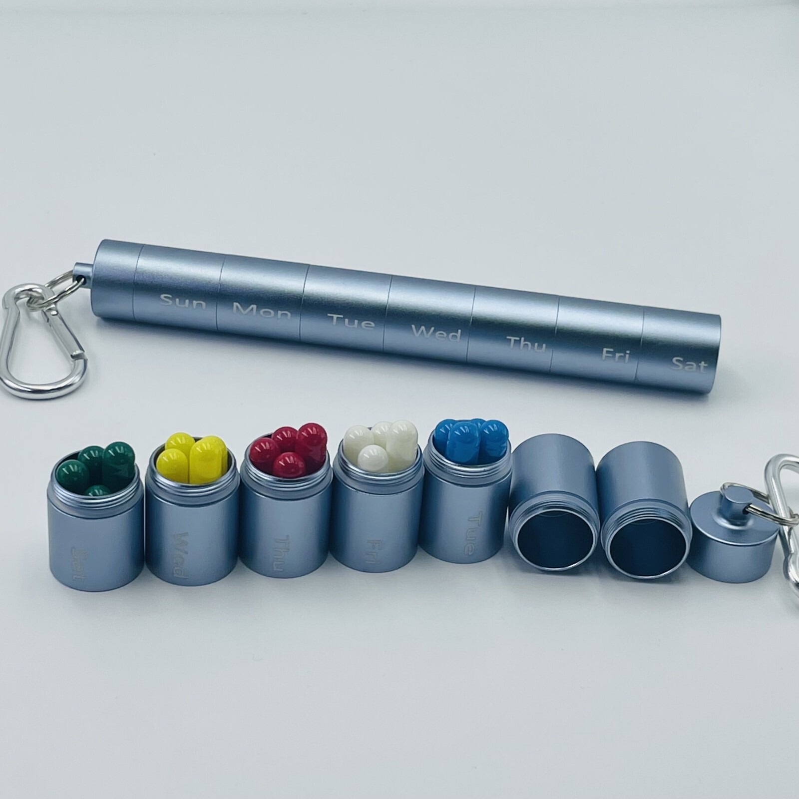 Metal Small Pill Box Organizer 7 Day Portable Waterproof Keychain Pill Holder