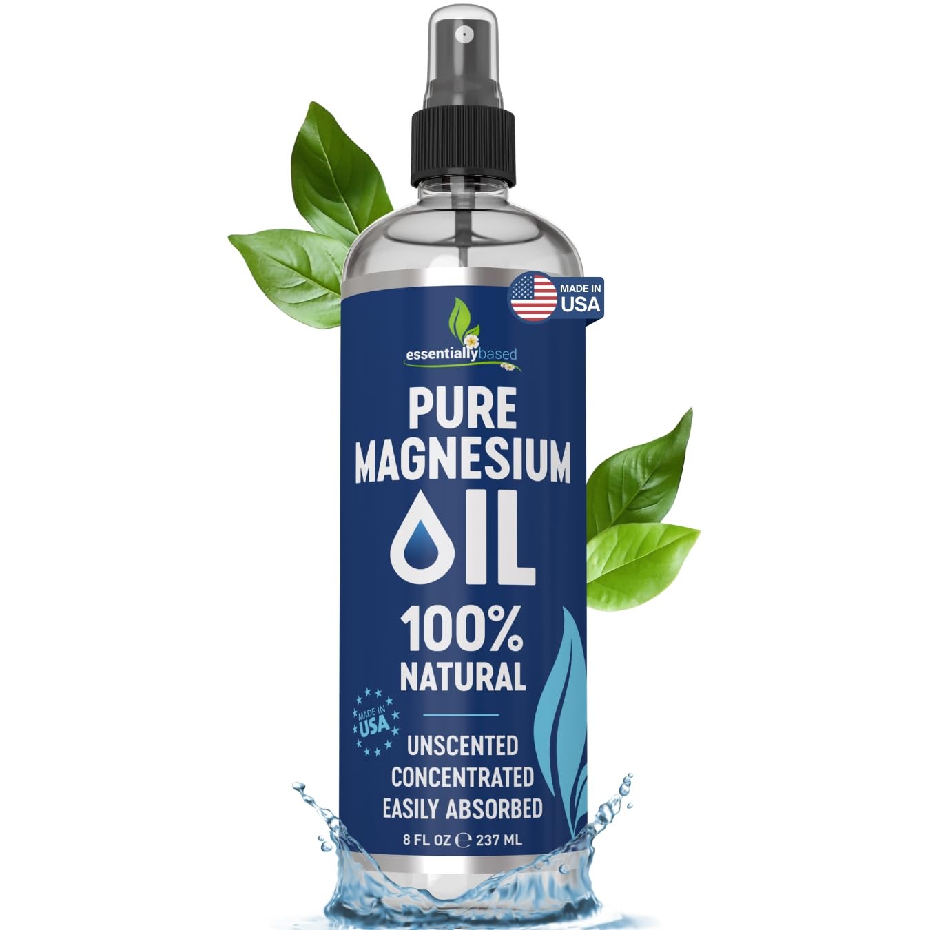 Pure Magnesium Oil Spray 8oz – Topical 8 Ounce (Pack of 1), Clear