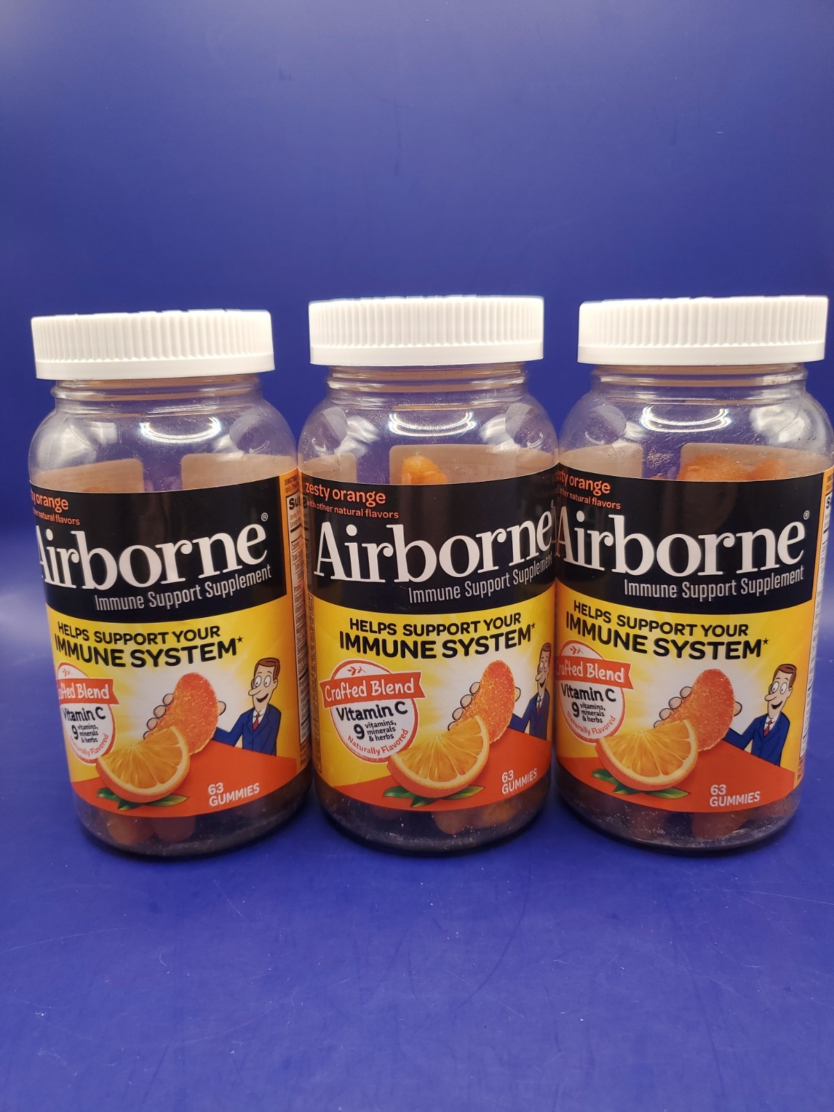 3 Pack Airborne Immune Support Supplement Zesty Orange 63 Gummies Each Exp 07/26
