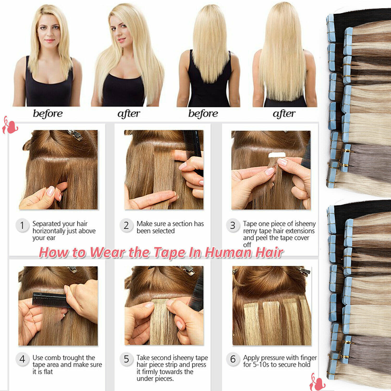 Tape in Human Hair Extensions Invisible Adhesive Skin Wefts Thick Real Remy Hair