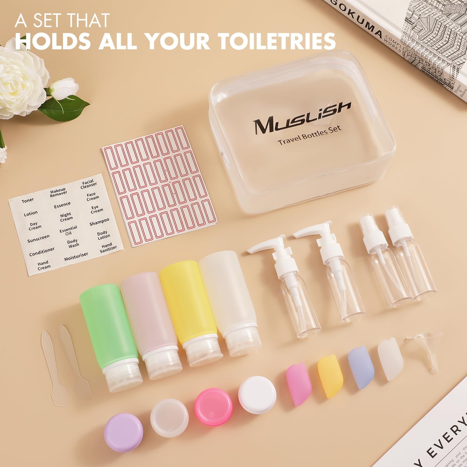 Muslish 21 Pack Leak Proof Silicone Travel Bottles Set, TSA Multi-color