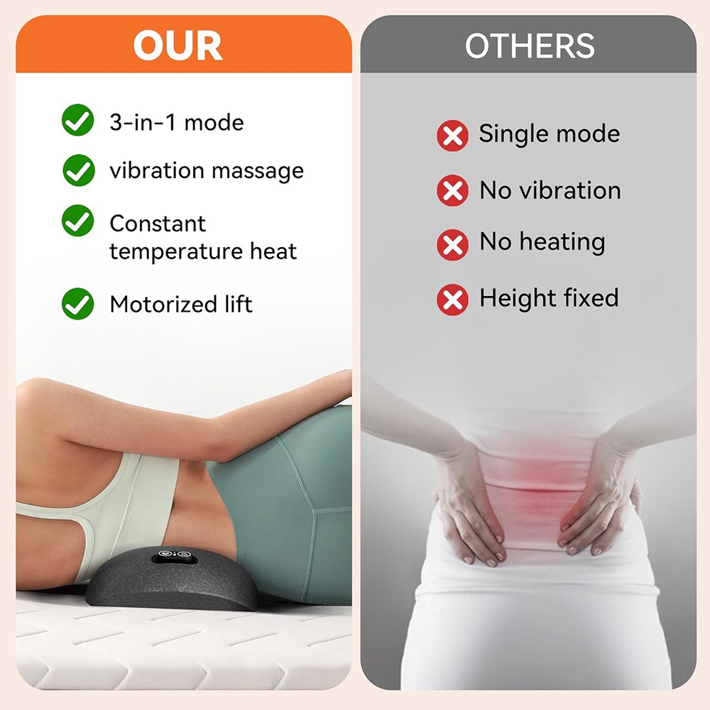 3In1 Electric Lumbar Support Pillow Smooth Spine Triple Fusion Back Massager NEW