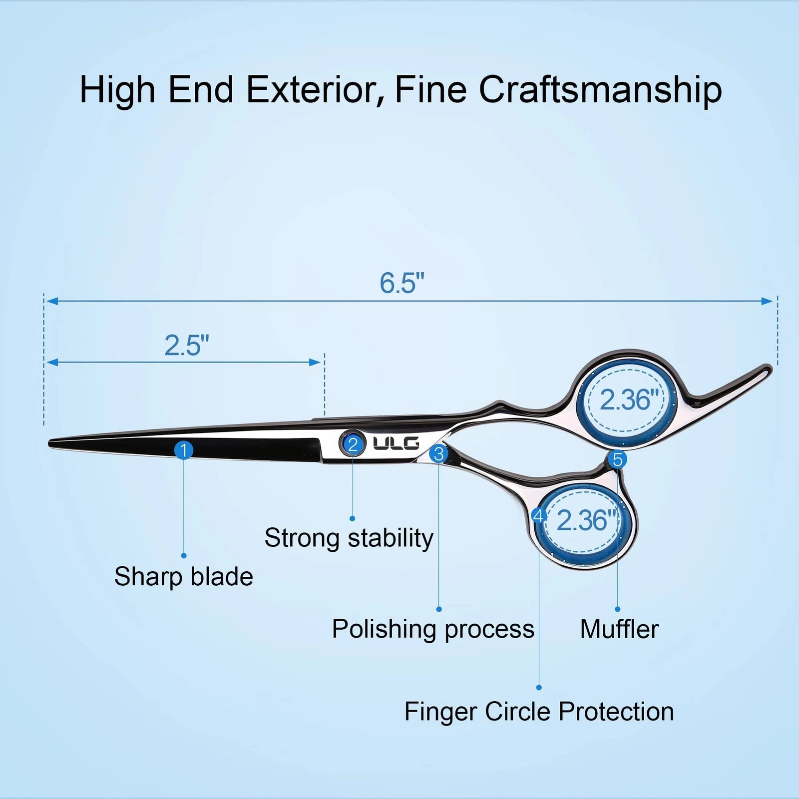 Hair Cutting Scissors, ULG Professional Hair Scissors 6.5 inch Right-Hand Razor