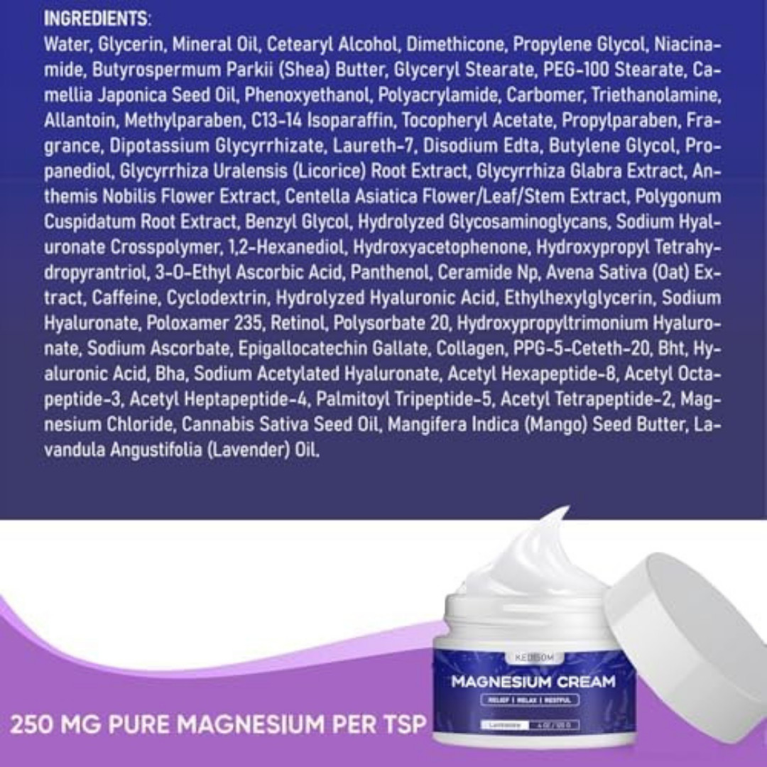 Natural Topical Magnesium Cream for Sleep,Nighttime Magnesium Lotion for Pain an