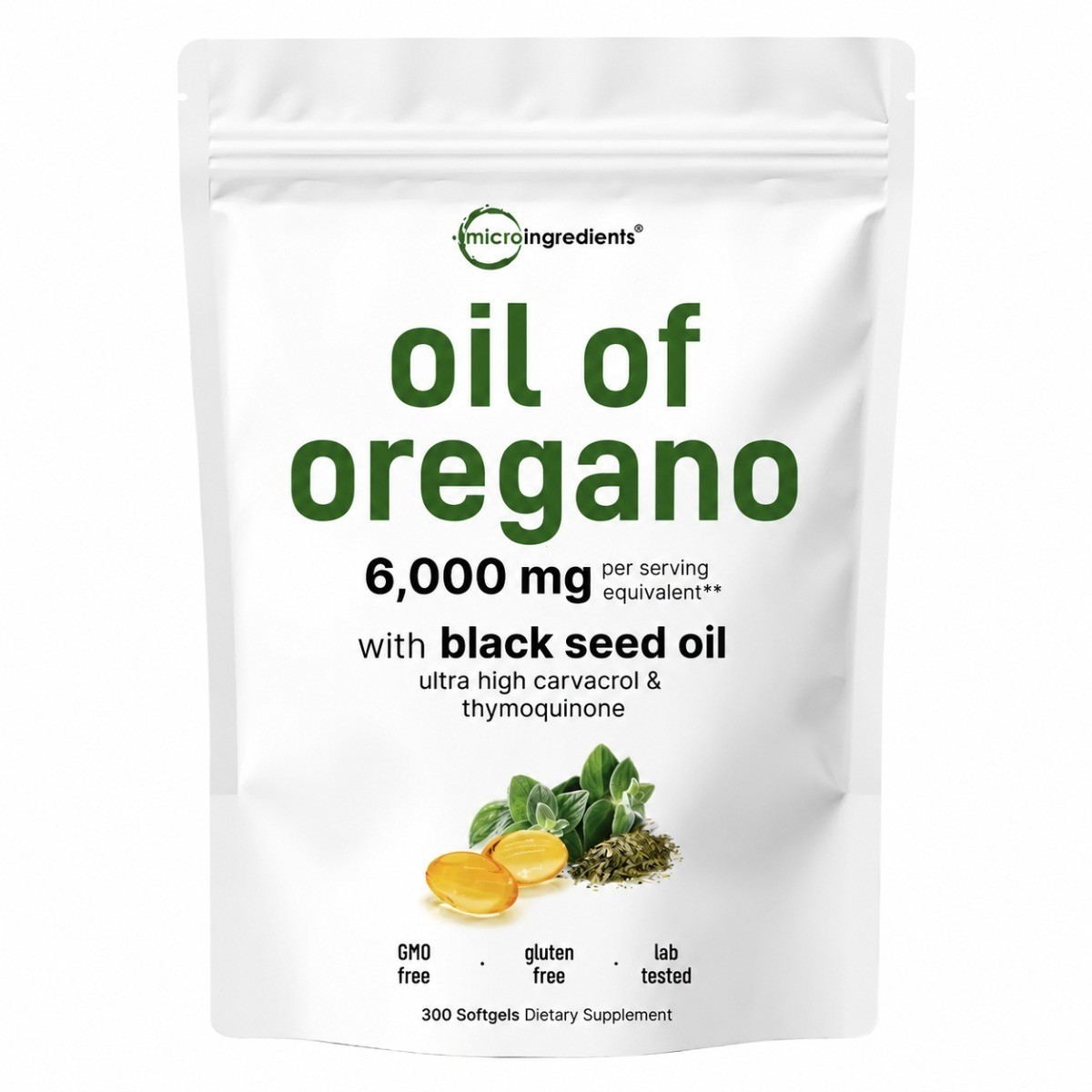 Oil of Oregano Softgels 6000mg with Black Seed Oil, High Carvacrol 300 Count