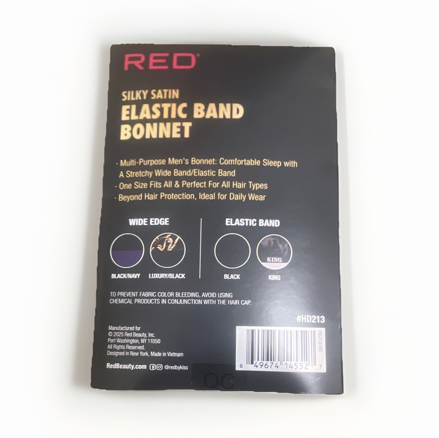 RED Satin Hair Bonnet w/ Elastic Band, Black Round, All Hair Types HD213
