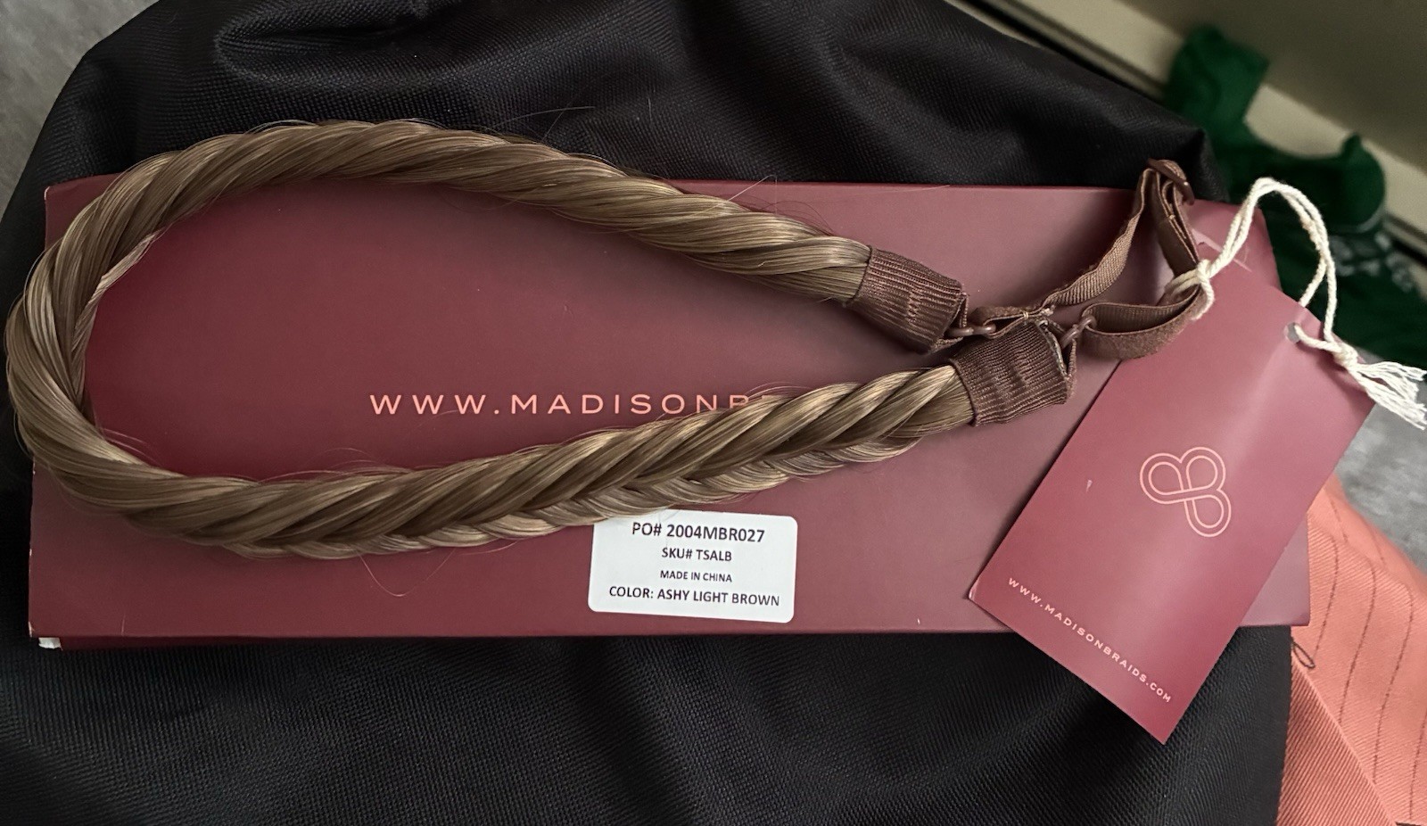 NIB Madison Braids Hair Extensions Braided Headbands ASHY LIGHT BROWN