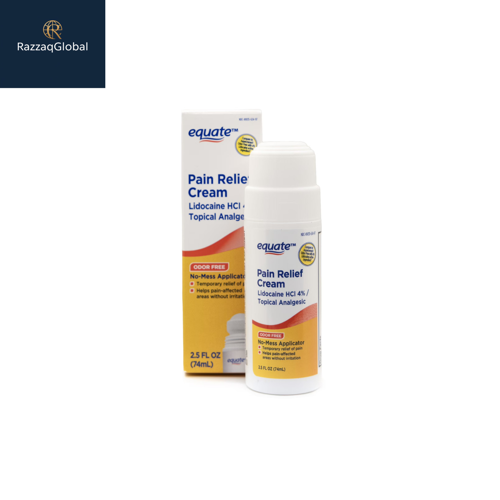 Equate Odor-Free Lidocaine Roll-On 4%, 2.5 fl oz, Aspercreme-like