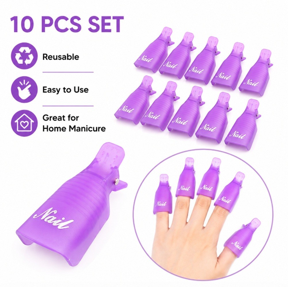 10 Pack Gel Nail Polish Soak Off Clips Manicure Pedicure Wrap Holders