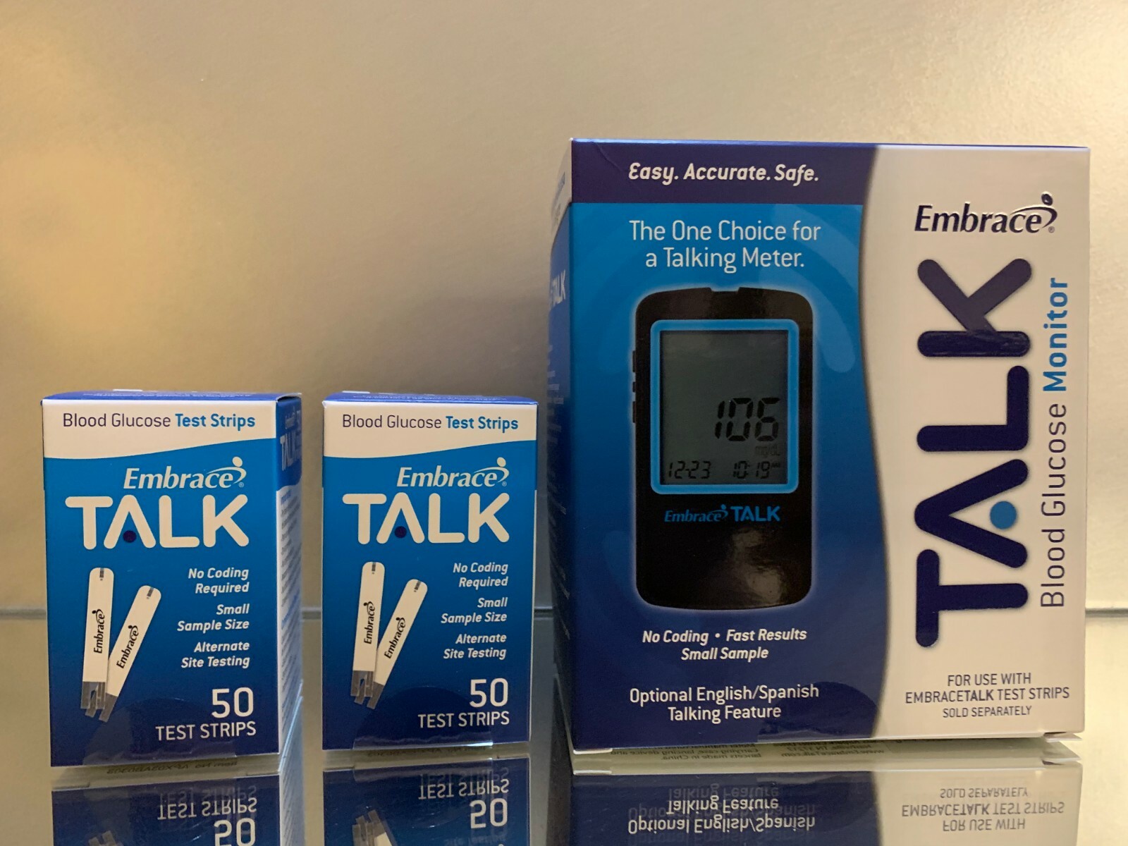 Embrace TALK Blood Glucose 100 Test Strips PLUS METER. EXP 05/05/2025 30% OFF