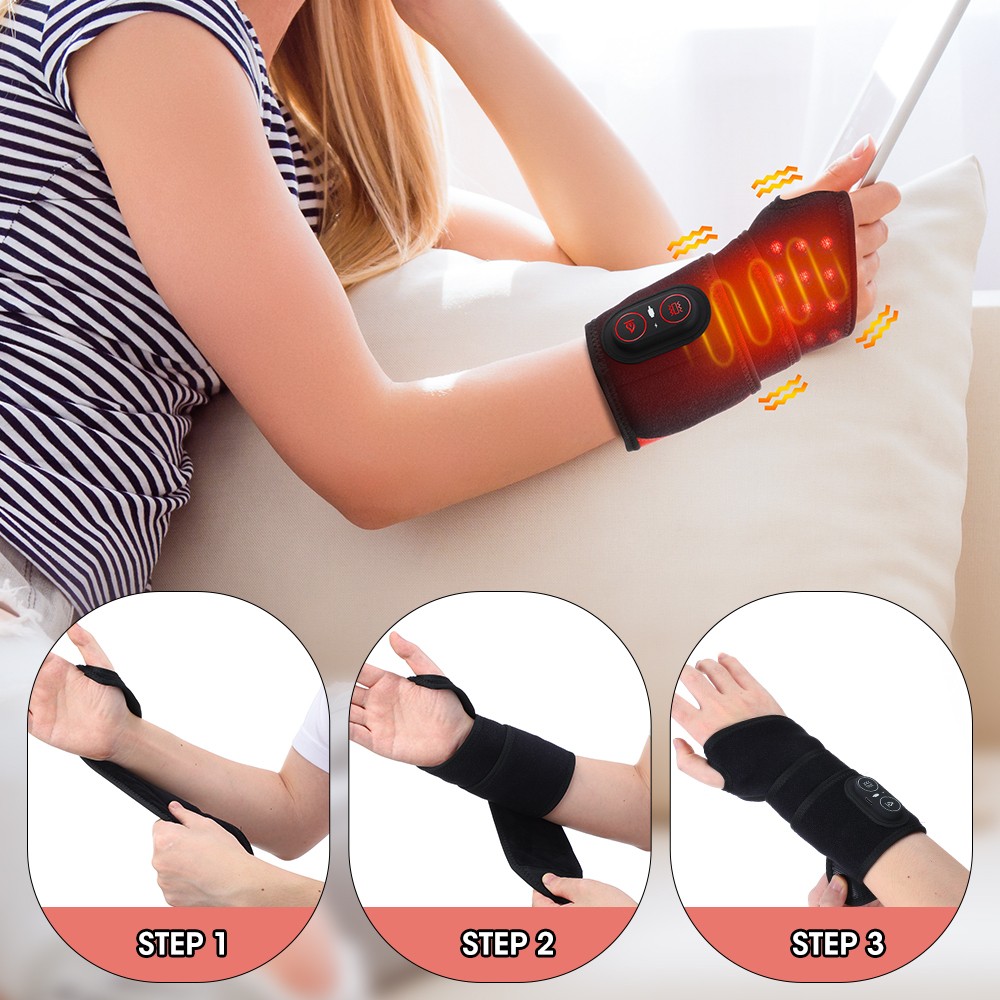 660nm & 850nm Red Light Therapy Wrist Heating Wrap Vibration Massage Pain Relief