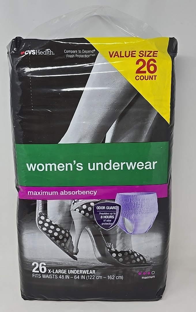 CVS Health Women’s Underwear X-L 48″- 64″ Waist Maximum 28 Ct Max Absorbency
