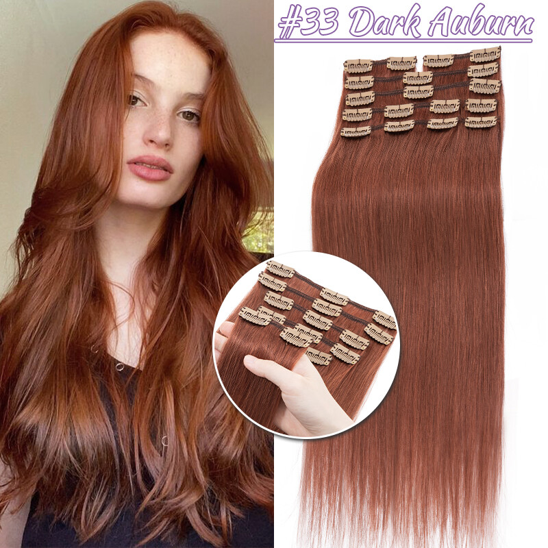 Invisible Clip In Real Human 100% Remy Hair Extensions 8Pieces 18Clips Full Head