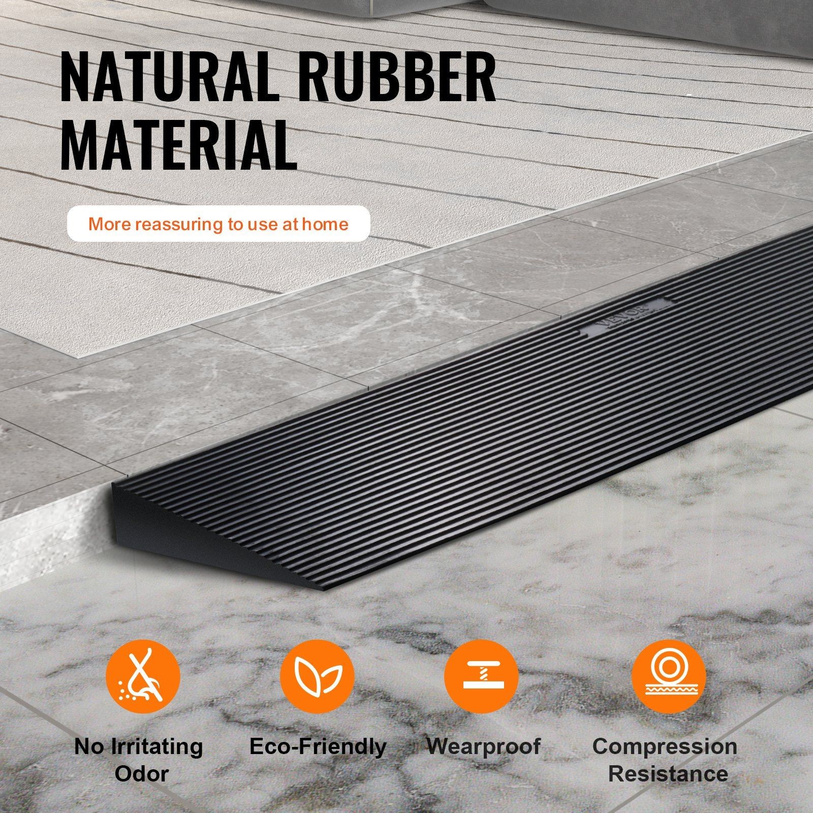 All-Weather Non-Slip Ramp 35.4in Wide 15T Load Cuttable Rubber Threshold
