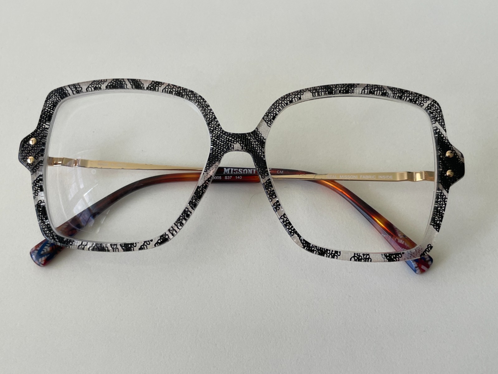 MISSONI MIS 0005 S37 Vintage Eyeglasses Frame Black White Lace Fabric Inside Ita