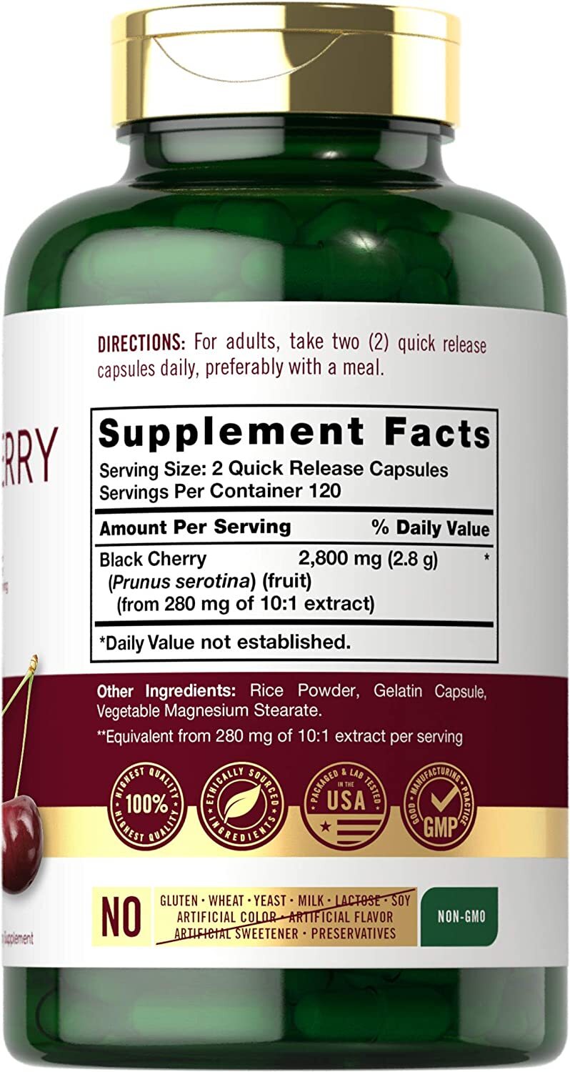 Black Cherry Capsules 2800mg | 240 Count | Non-GMO, Gluten Free | By Carlyle