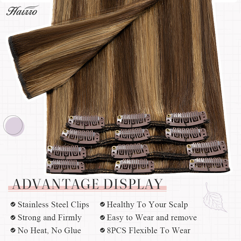 Super Soft Clip In Extensions 100% Real Remy Human Hair 8 Pieces 18Clips Blonde