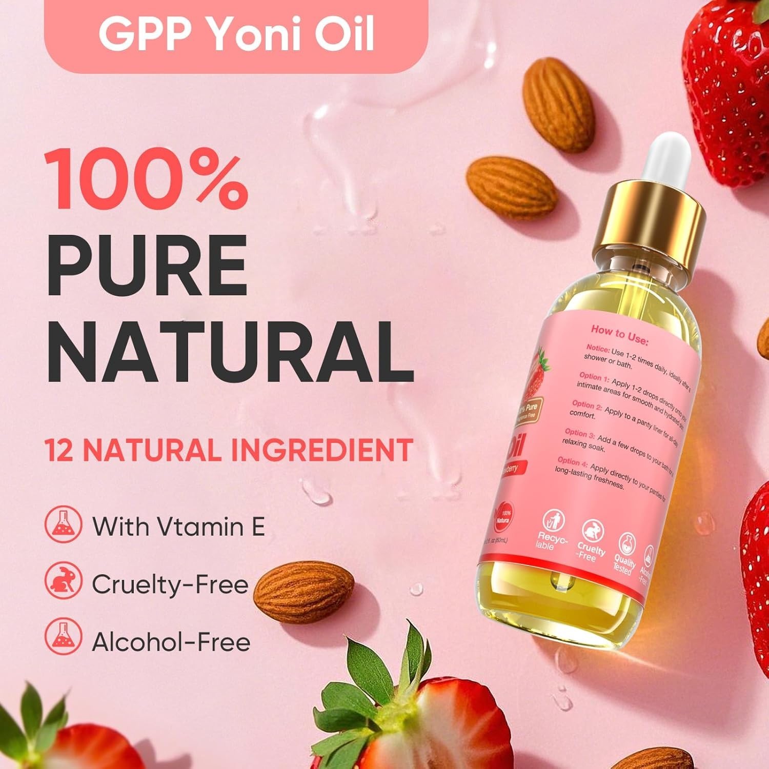 Natural Yoni Oil Wash for Women pH Balance and Wetness, Feminine Oil Vaginal Ing