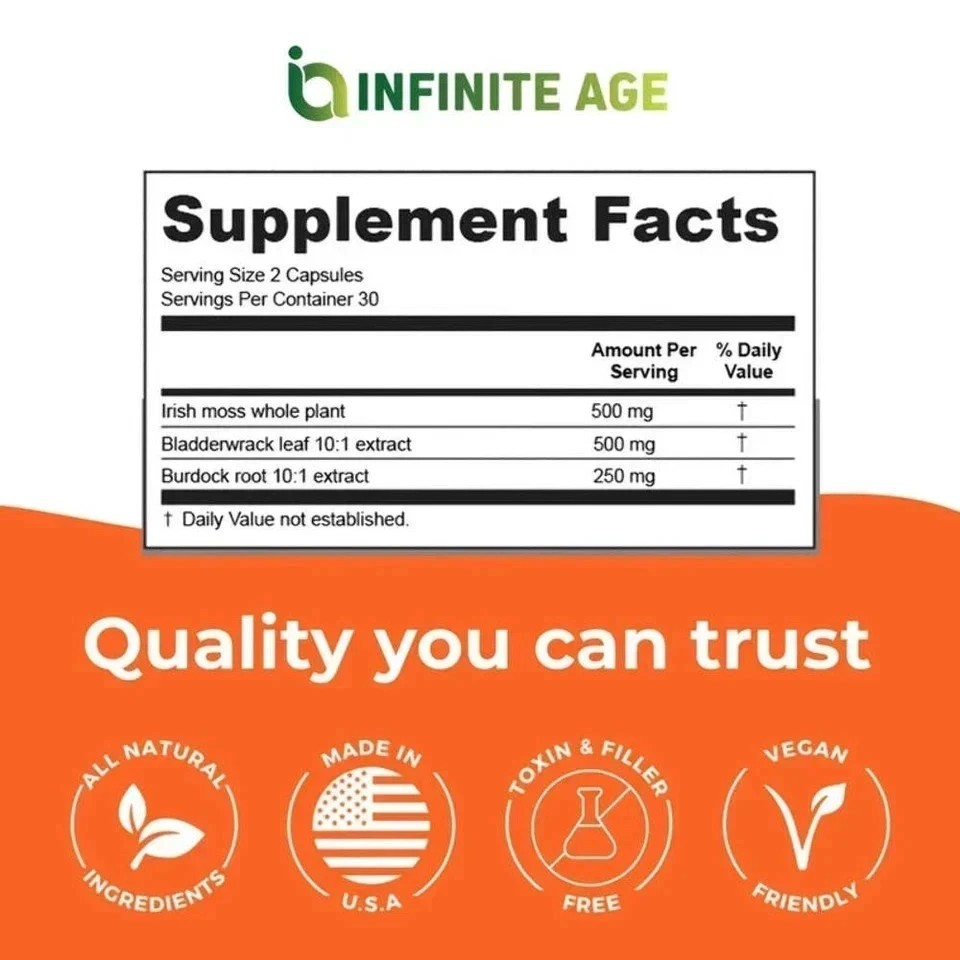1-5x INFINITE AGE 1250mg Sea Moss Advanced Superfood, High-Potency, Vegan 60 Ct