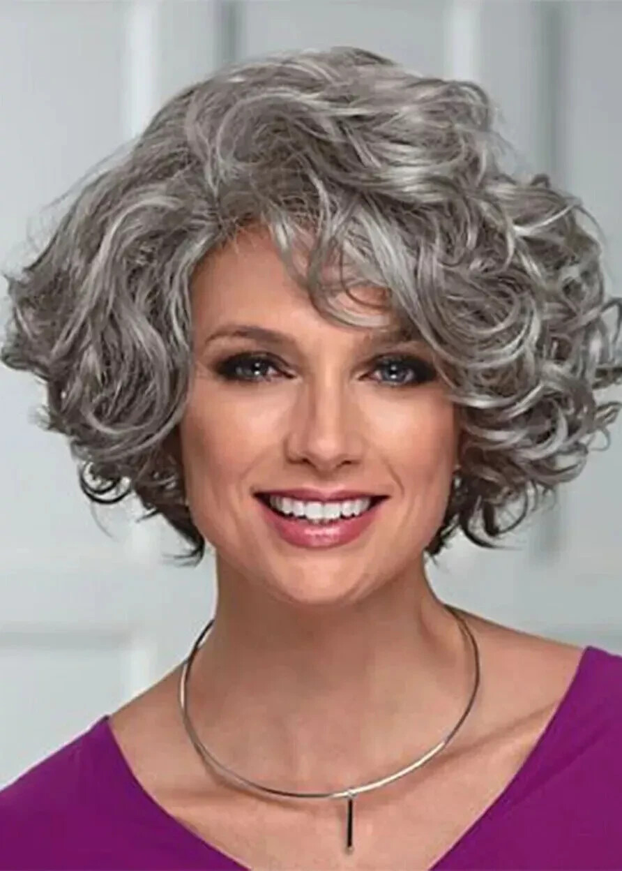 12 Inch Silver Gray Short Hairstyles Women’s Natural BOB Real Human Hair Wig