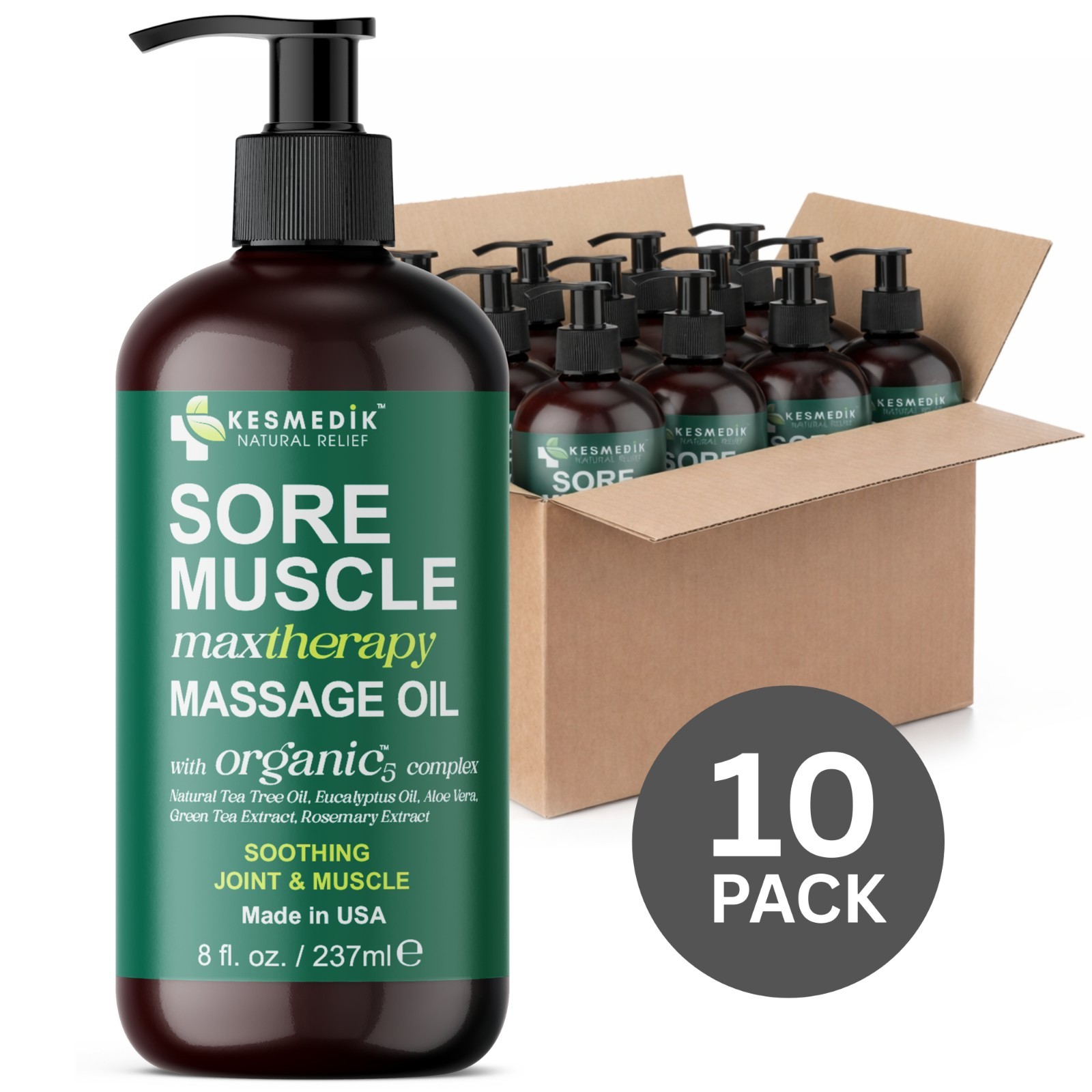 Sore Muscle Massage Oil 8 oz 10 Pack Arnica Eucalyptus Tea Tree Deep Relief