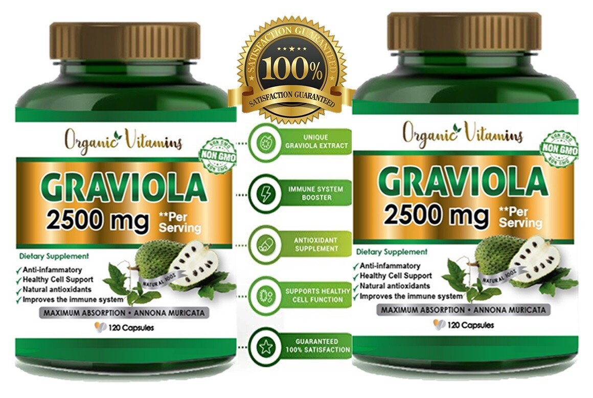 Graviola Extract 2500 mg 240 Capsules, Gluten Free, Soursop, in 2 pack