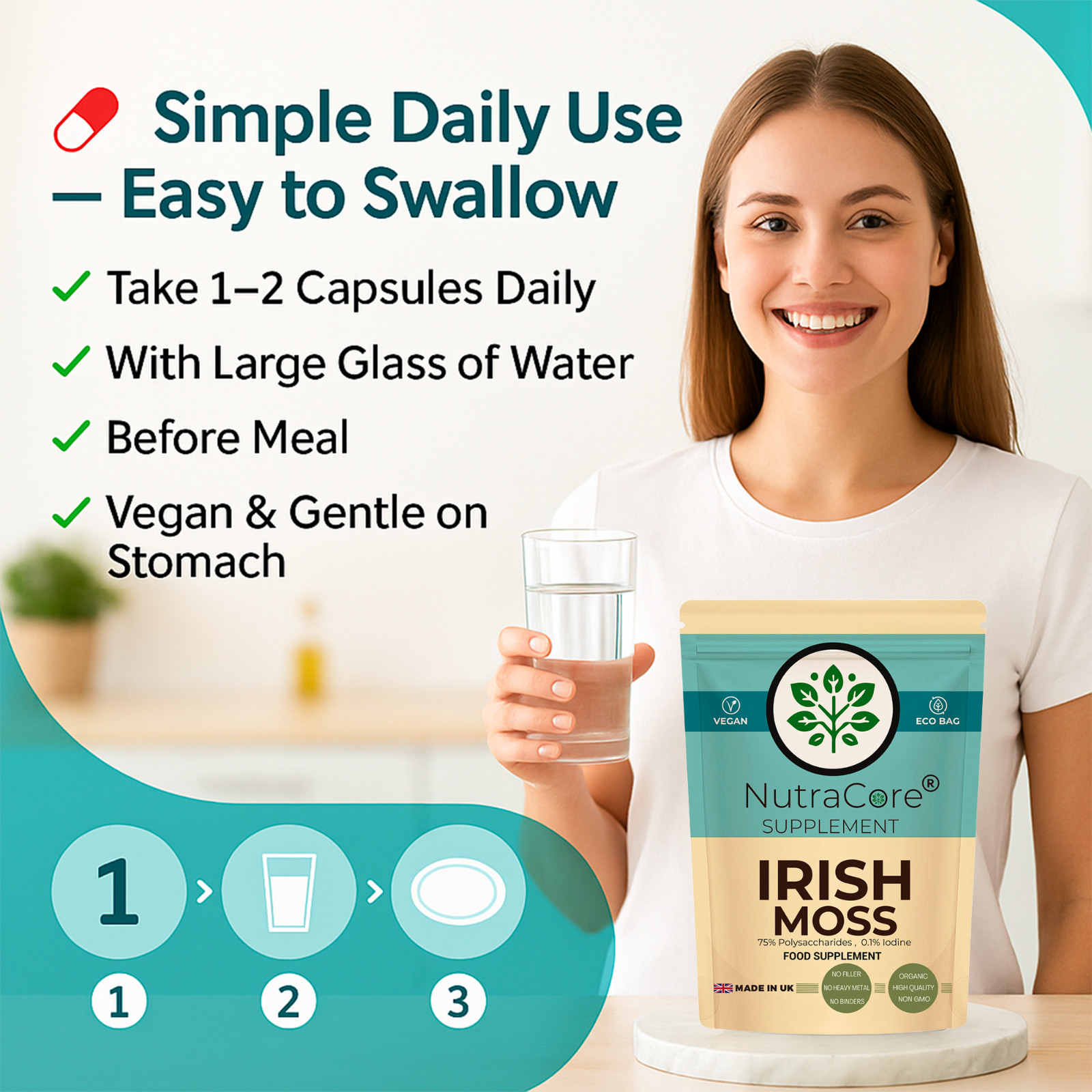 Irish Moss Capsule 5500mg (75% Polysaccharides, 0.1% Iodine)-100%Natural-180Caps